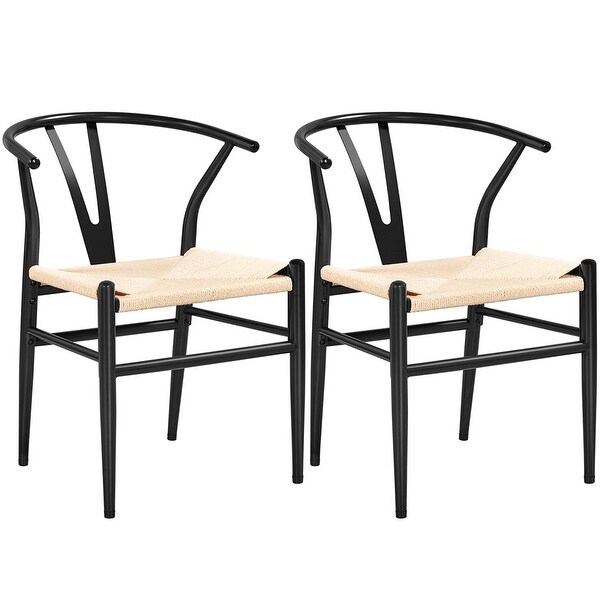 Yaheetech Modern Weave Y-Shaped Dining Chair with Solid Metal Frame