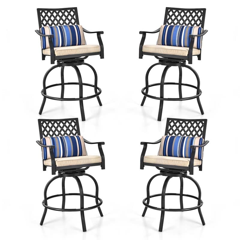 2/4 Pcs 360° Swivel Rocking Bar Stools with Back & Soft Cushions, Steel Frame Outdoor Bar Height Dining Chairs