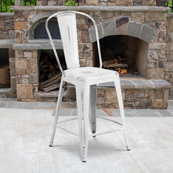 24-inch High Distressed Metal Indoor/Outdoor Counter Height Stool - 17.75