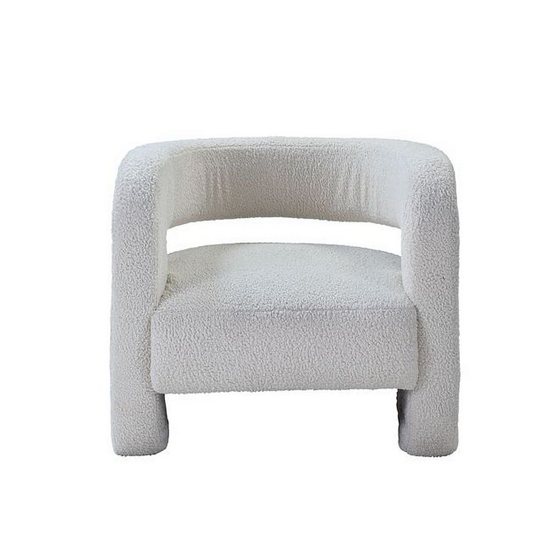 Accent Chair with Fabric Upholstery and Curved Backrest， White