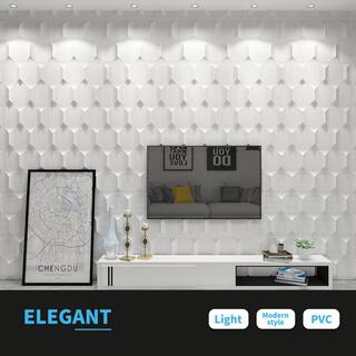 Art3dwallpanels White 19.7 in. x 19.7 in. PVC 3D Wall Panel Interior Wall Decor 3D Textured Wall Panels Pack 12 Tile (32 sq. ft.Case) A10hd055