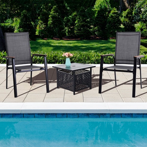 3-Piece Bistro Set， 2 x Aluminium Stackable Dining Chairs and 1 x Side Table with Umbrella Hole - Overstock - 33248245