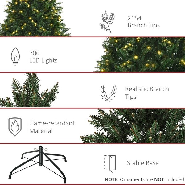 HOMCOM 7 ft. Christmas Tree with Lights，LED Christmas Tree with Stand，Prelit Christmas Tree