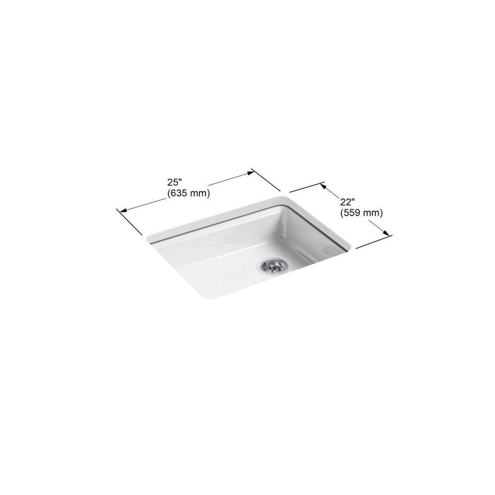 KOHLER Riverby Undermount Cast Iron 25 in. 5-Hole Single Basin Kitchen Sink in White K-5479-5U-0