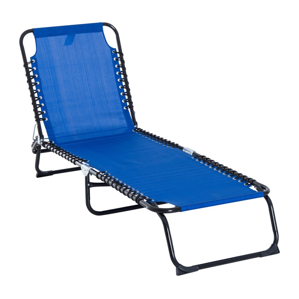 Outsunny Dark Blue Mesh Folding/Portable Reclining Chaise Lounge Chair