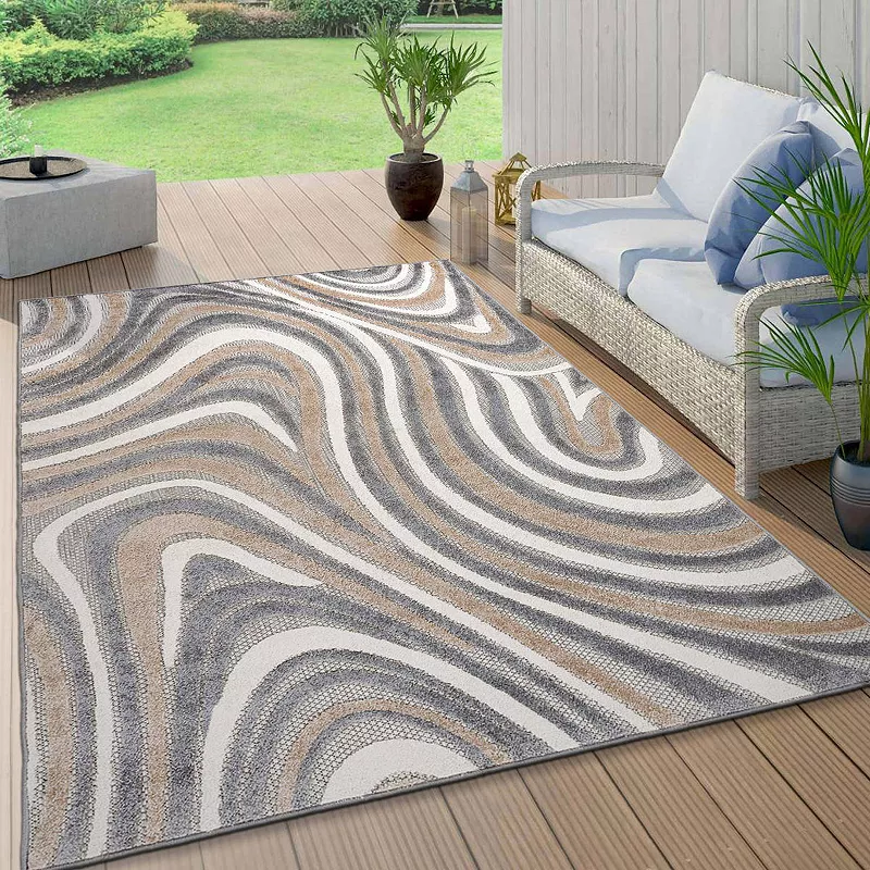 World Rug Gallery Modern Waves Indoor Outdoor Rug