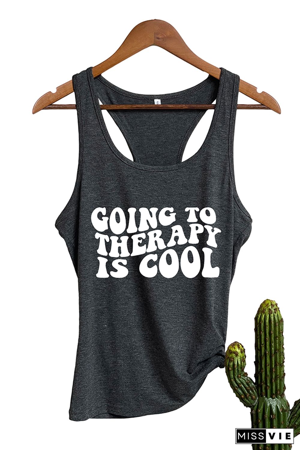 Going to Therapy is Cool Letter Print Graphic Tank Top