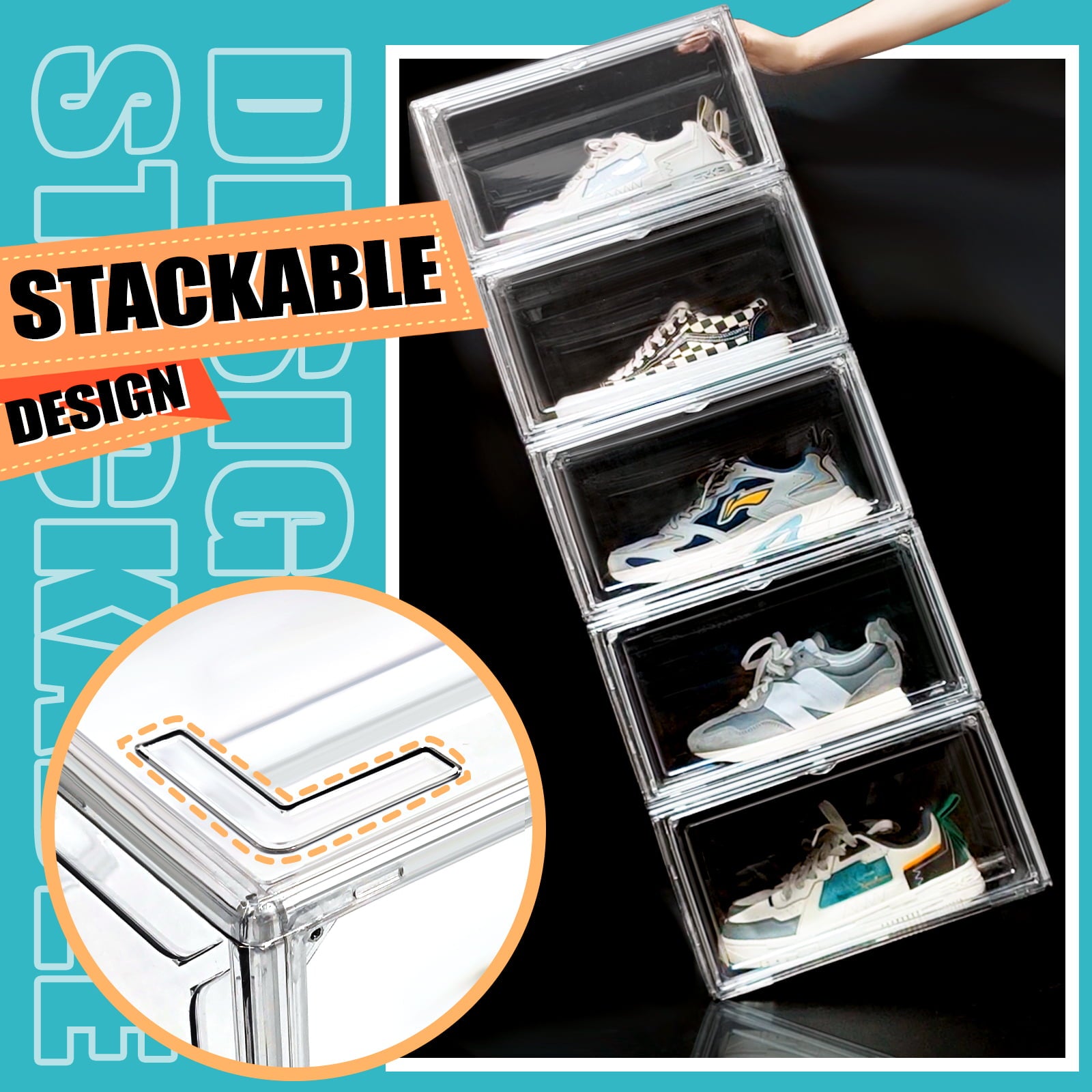 Sneaker Storage Boxes Clear Sneaker Box Transparent Sneaker Box Clear Plastic Stackable Boot Box Clear Sneaker Box with Lids 1Pack