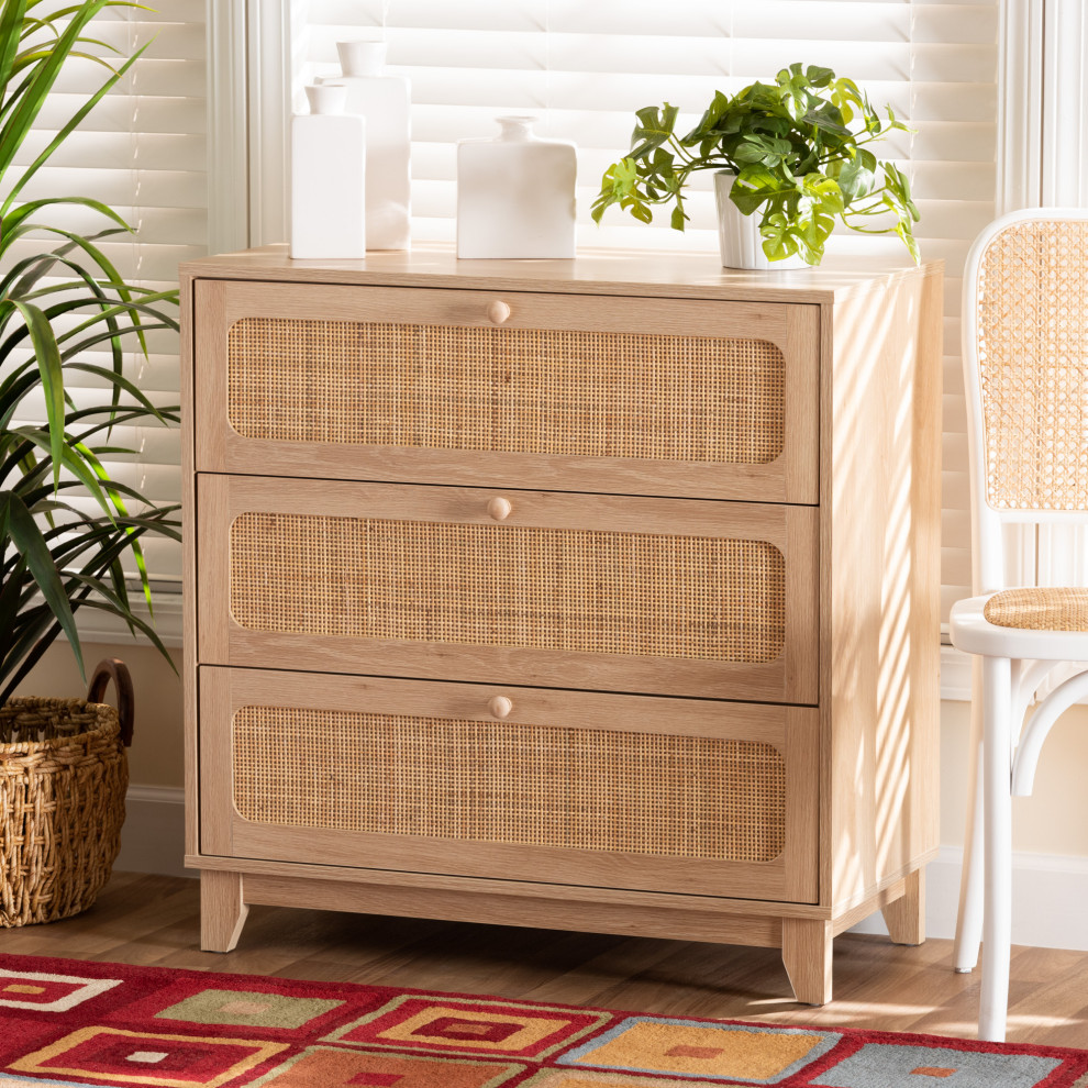 Luana Wood  ampRattan 3 Drawer Cabinet   Tropical   Accent Chests And Cabinets   by Baxton Studio  Houzz