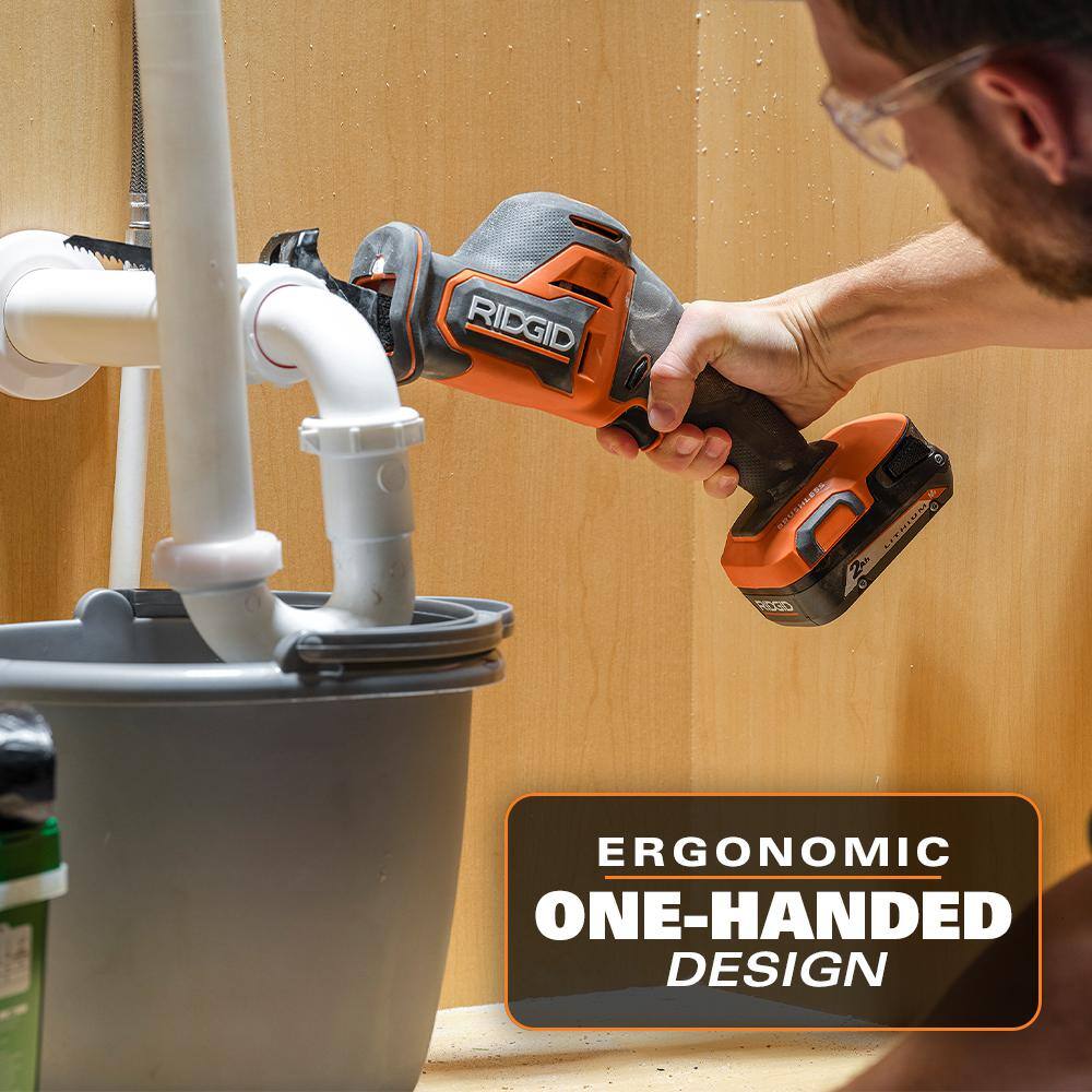 RIDGID 18V SubCompact Brushless Cordless One-Handed Reciprocating Saw Kit with 2.0 Ah Battery and Charger R8648KN