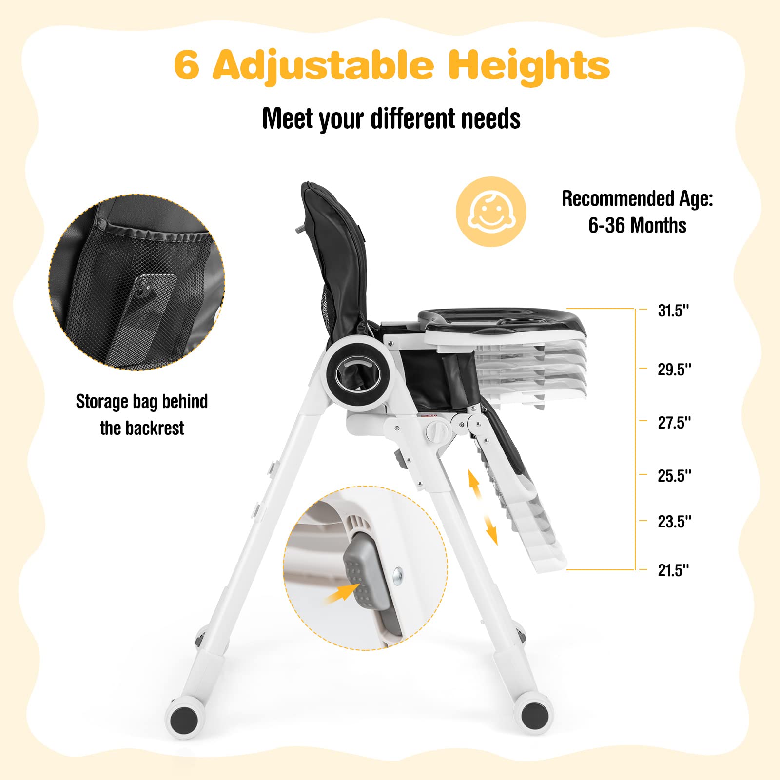 Costzon High Chair for Babies & Toddlers, Foldable Highchair