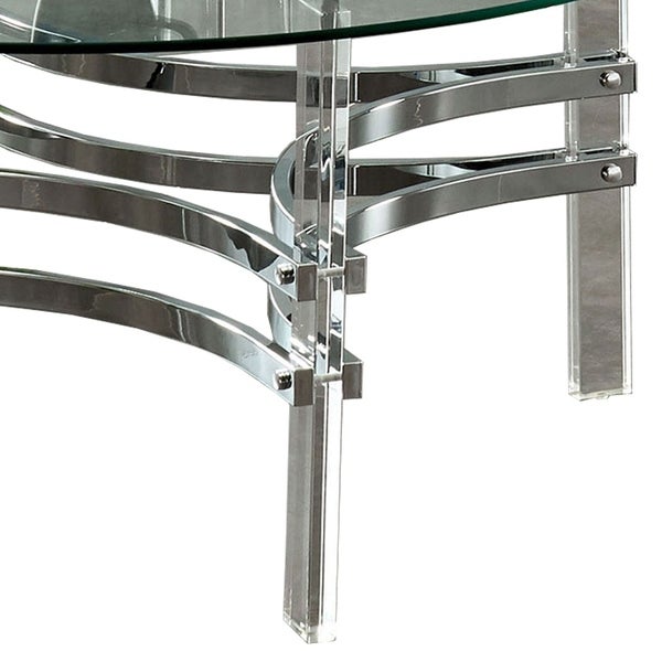 Coffee Table with Acrylic Legs and Metal Supports， Silver and Clear