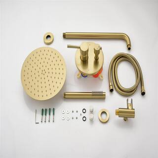 Satico 2-Spray Patterns with 10 in. Tub Wall Mount Dual Shower Heads in Brushed Gold GB013806S