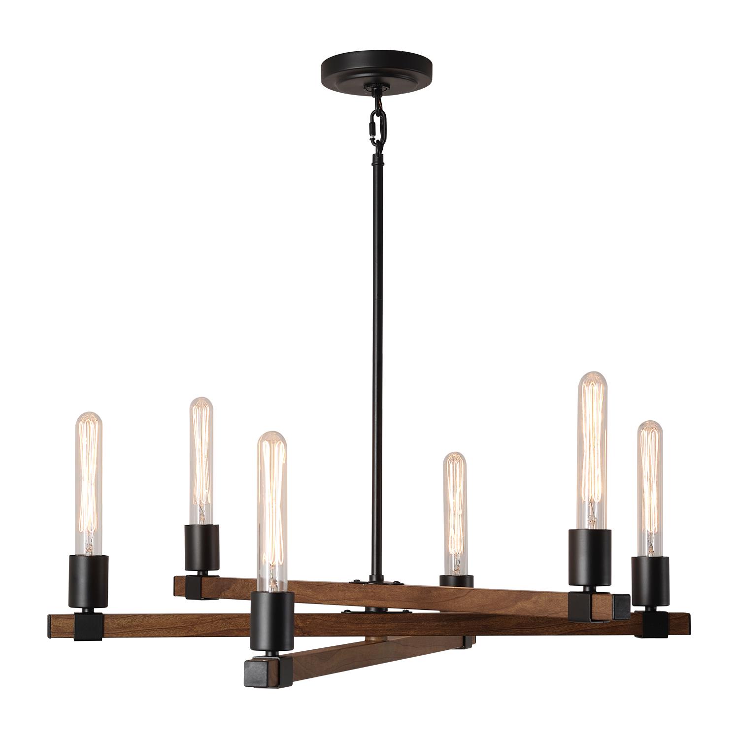 Globe Electric Walken 6Light Matte Black Chandelier with Faux Wood Accents 60546  Crowdfused