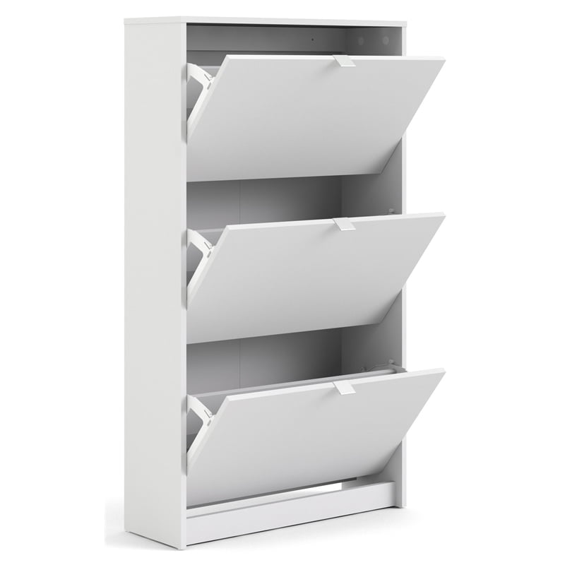 Pemberly Row Modern 3 Drawer Shoe Cabinet， 18-Pair Shoe Rack in White