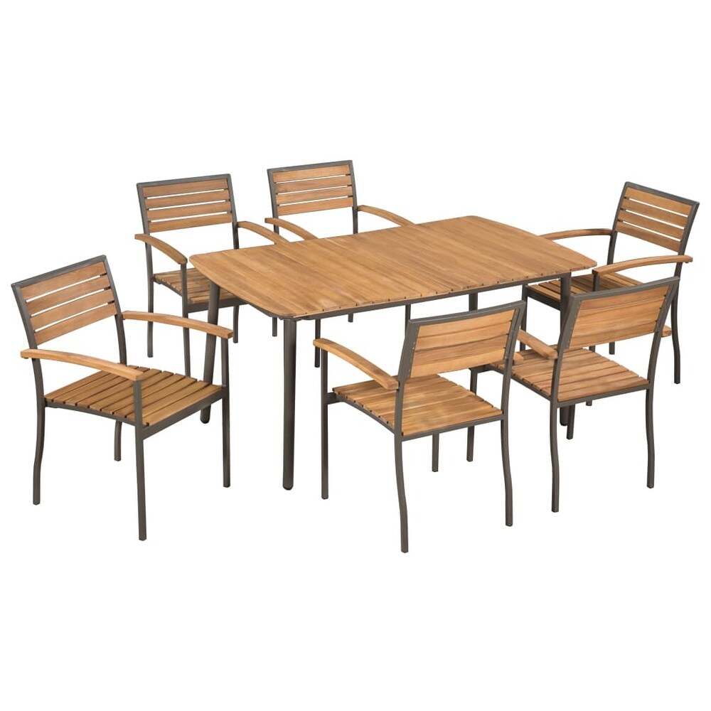 vidaXL 7 Piece Patio Dining Set Solid Acacia Wood and Steel   59\