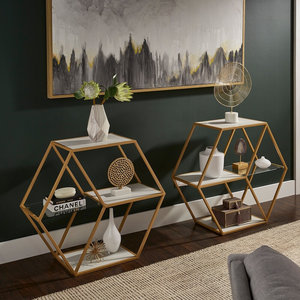 Rae Hexagon Wood and Glass 4 Shelf Modular Bookcase by iNSPIRE Q Bold   Bookshelf