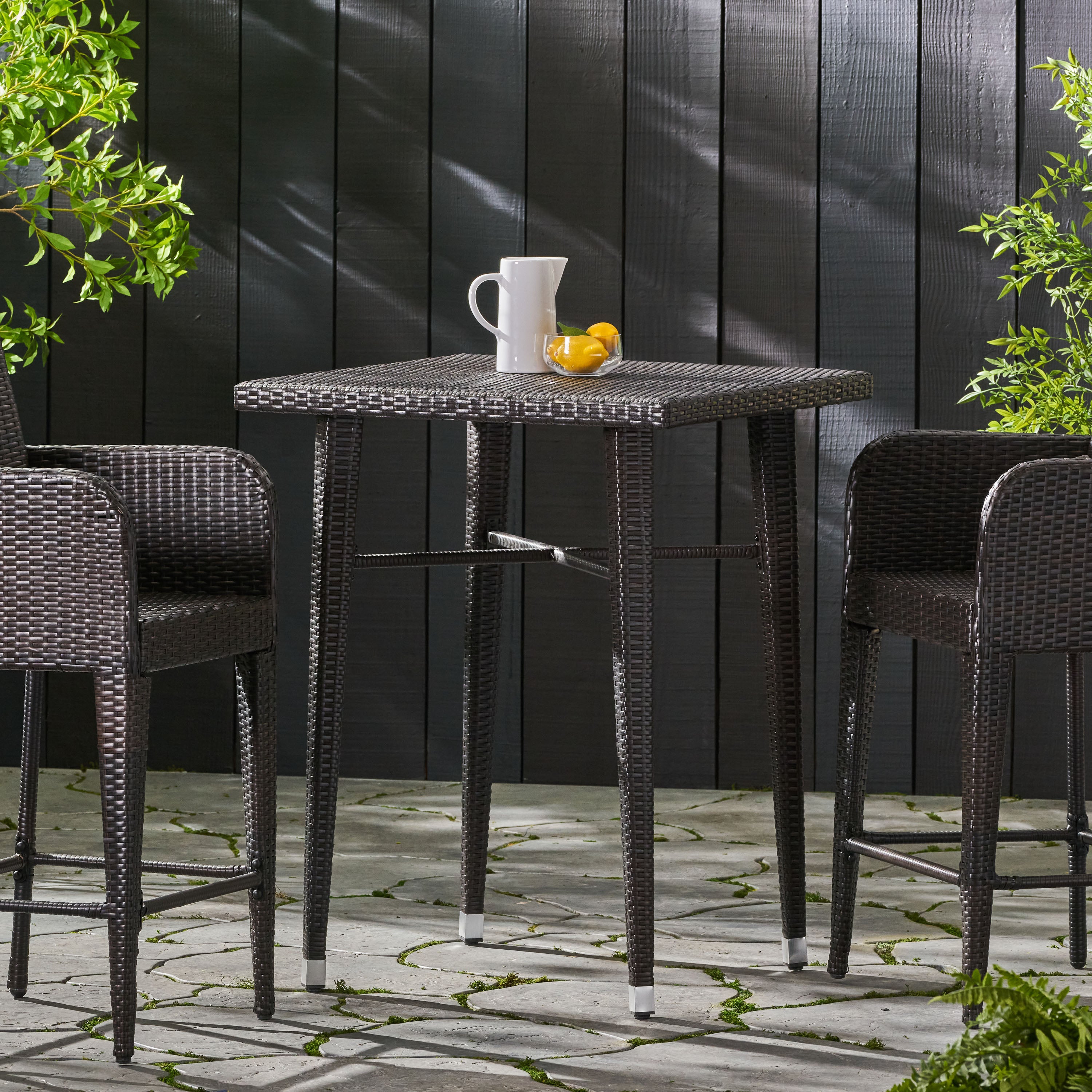 Dom Outdoor 32.5 Inch Square Multi-brown Wicker Bar Table