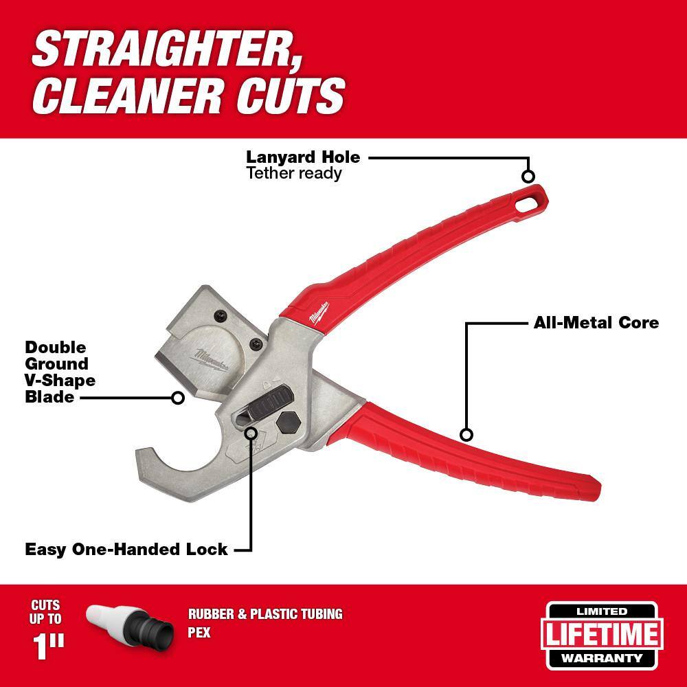 MW 1-58 in. Ratcheting Pipe with 1 in. Pex Tubing Cutter Mil (2-Piece) 48-22-4210-48-22-4204