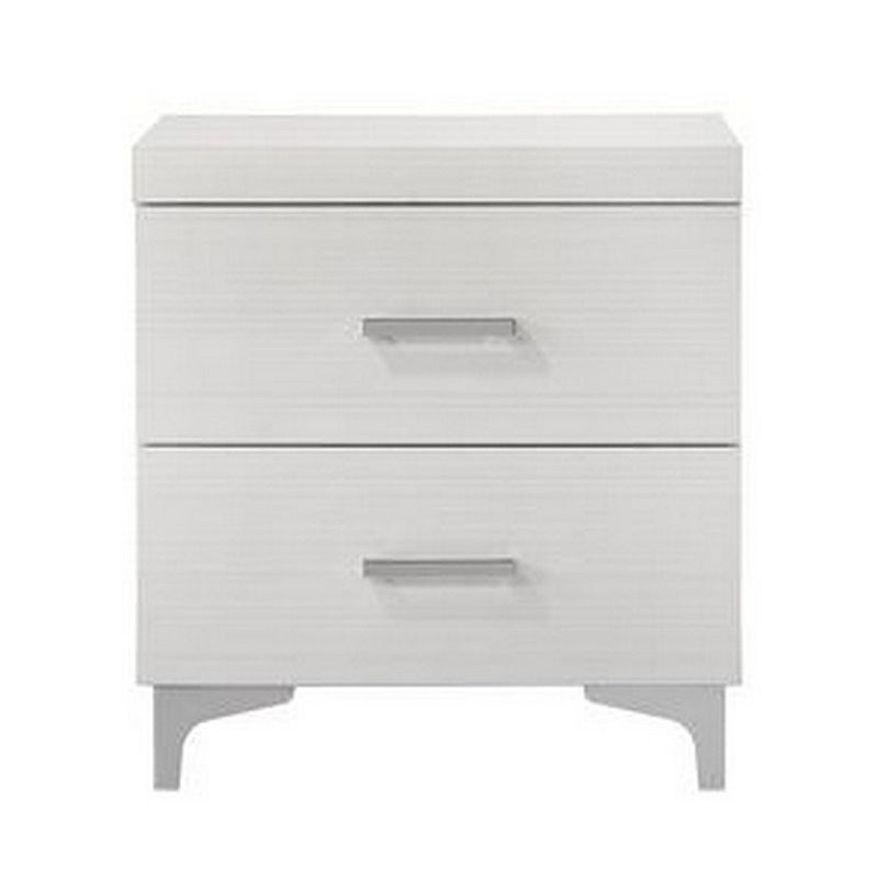 Nightstand with 2 Drawers and Bar Handle， White