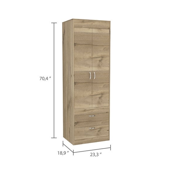 Wardrobe Cabinet with 2 Door， 2 Drawer and 1 Shelf - - 37938185