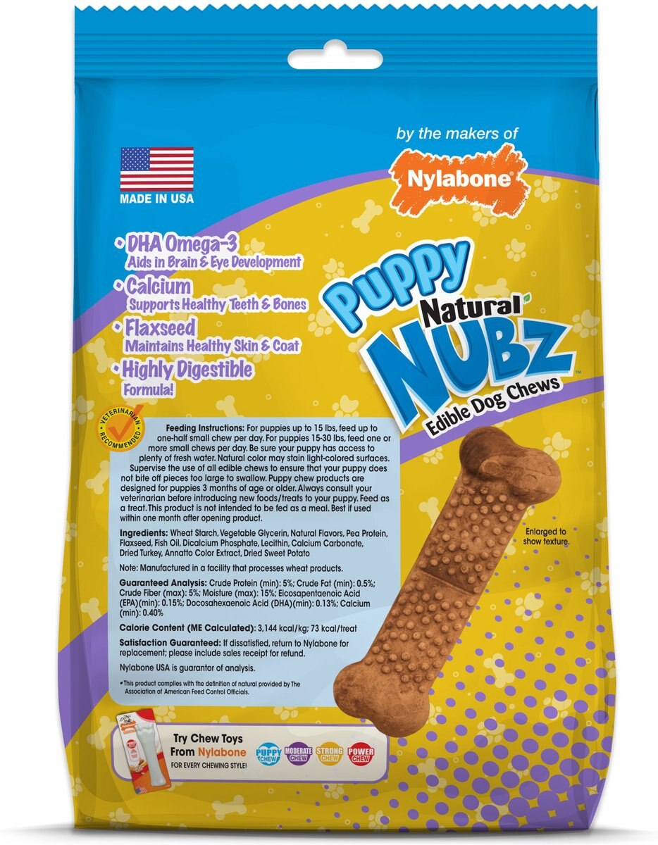 Nylabone Nubz Turkey and Sweet Potato Flavored Puppy Chew Treat， 8 count