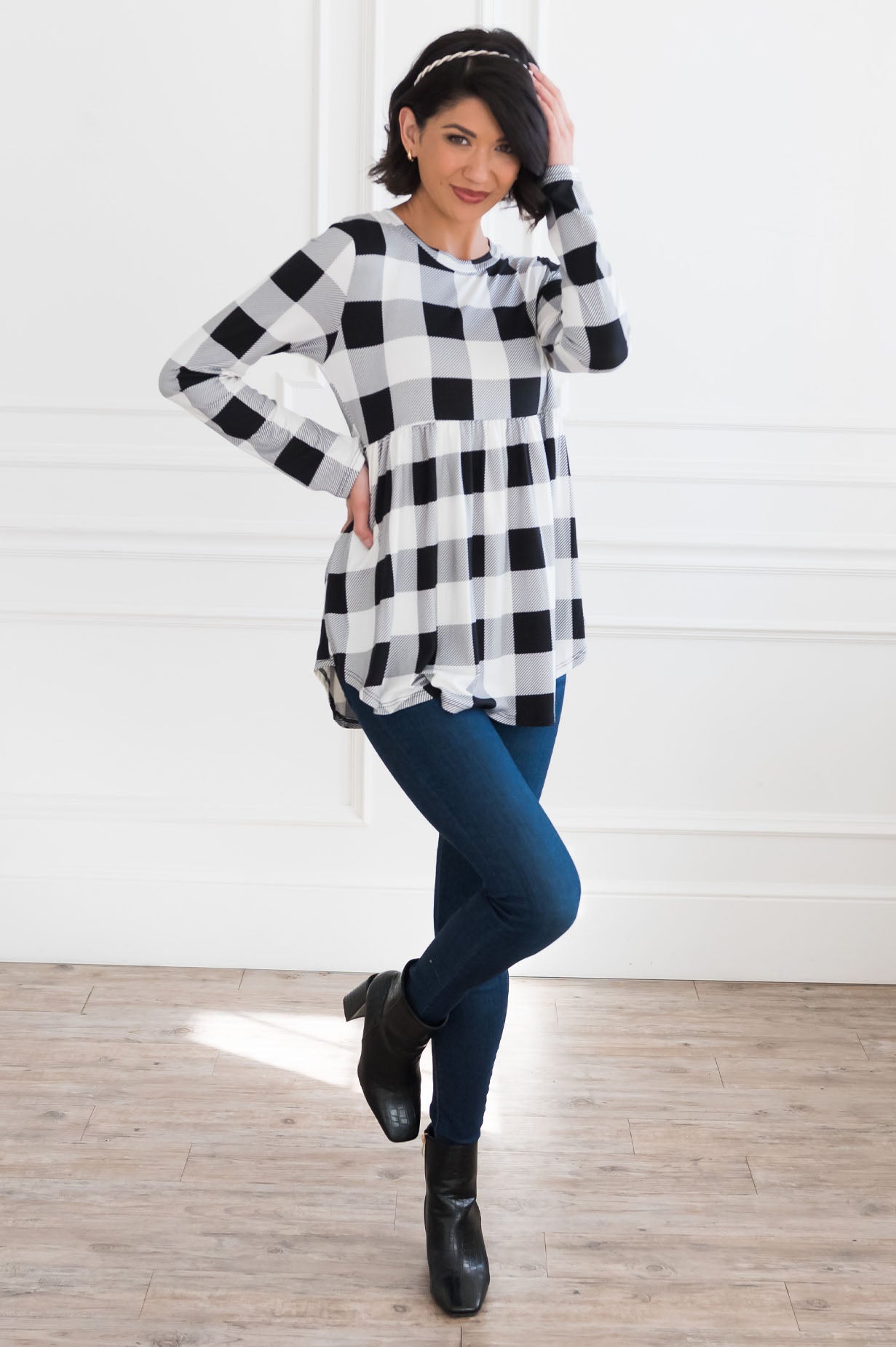 Breezy Plaid Modest Babydoll Top