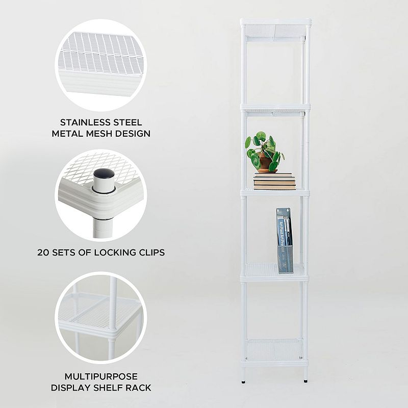 Design Ideas Meshworks 5 Tier Tower Metal Storage Shelving Unit Rack， White