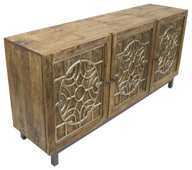 Rustic Console Table  Mango Wood Construction With Golden Hand Carved Detail   Rustic   Console Tables   by Decor Love  Houzz