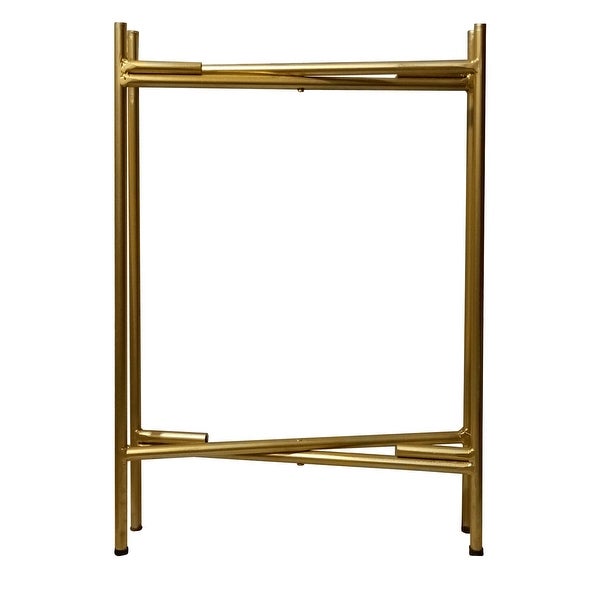 20 Inch High Round Side End Table with 2 Tier Iron Frame， Matte Gold