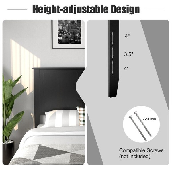 Full Wood Headboard Flat Panel with Pre-drilled Holes and Height Adjustment - - 36068985