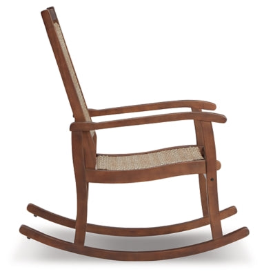 Signature Design by Ashley Outdoor Emani Eucalyptus Wicker Rocking Chair, Brown