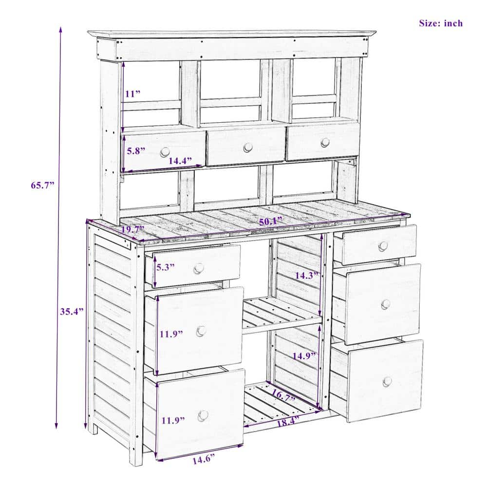 Outdoor Garden Potting Bench Rustic Yet Stylish Design with Multiple Drawers and Shelves for Storage Brown ER-SP100018AAD