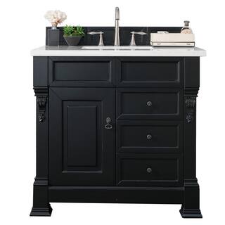 James Martin Vanities Brookfield 36 in. W x 23.5 in. D x 34.3 in. H Bathroom Vanity in Antique Black with Solid Surface Top in Arctic Fall 147-114-5536-3AF