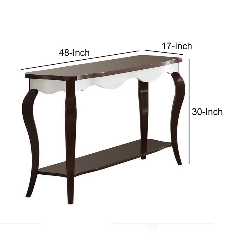 Rectangular Wooden Sofa Table with Cabriole Legs， Walnut Brown and White