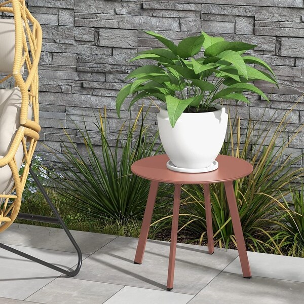 Indoor and Outdoor Steel Side Table，WeatherResistant Round End Table with Square Feet，Small Accen Table Great for Patio