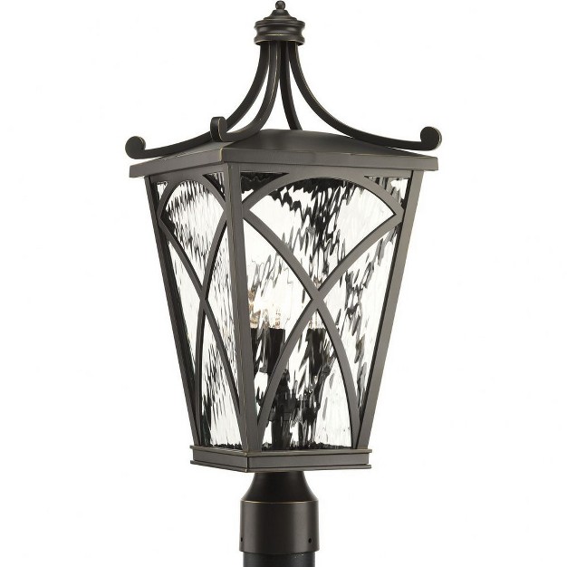 Progress Lighting Cadence 3 light Post Lantern Oil Rubbed Bronze Clear Water Glass Panels Mediterranean Style