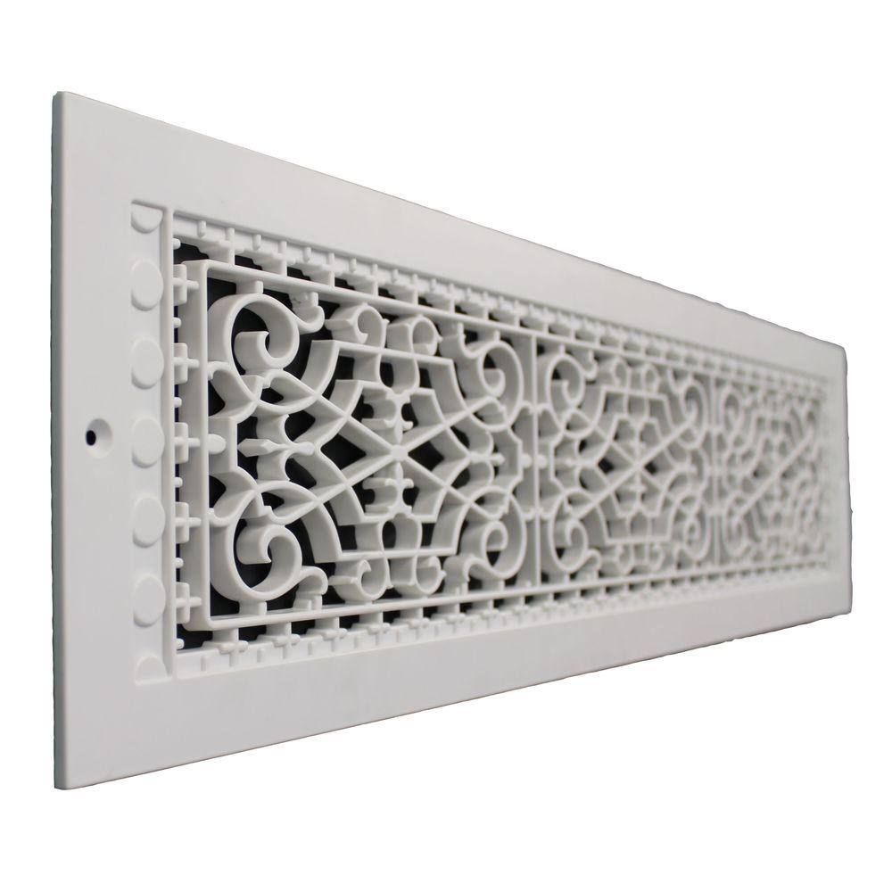 SMI Ventilation Products Victorian Wall Mount 30 in. x 6 in. Opening 8 in. x 32 in. Overall Size Polymer Decorative Return Air Grille White VWM630