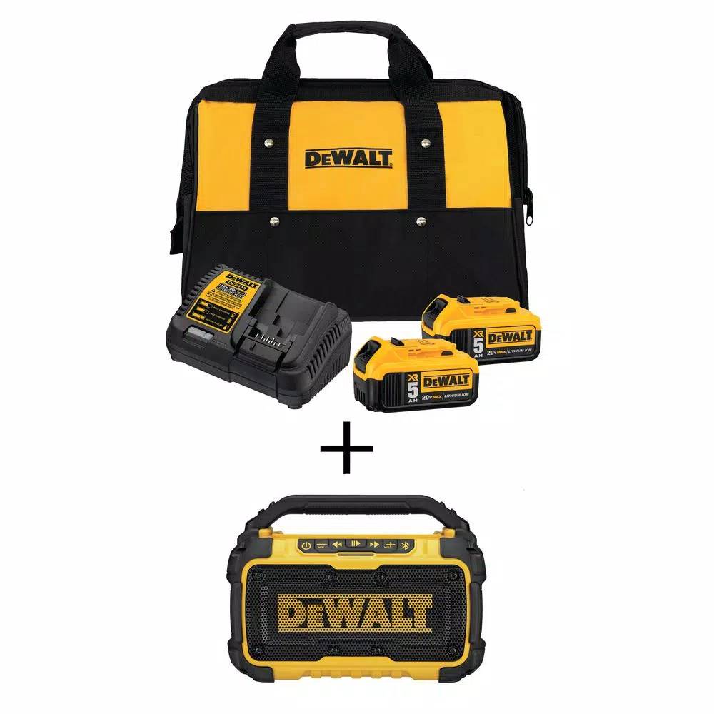 DEWALT 20-Volt MAX Bluetooth Speaker with (2) 20-Volt Batteries 5.0Ah and Charger and#8211; XDC Depot