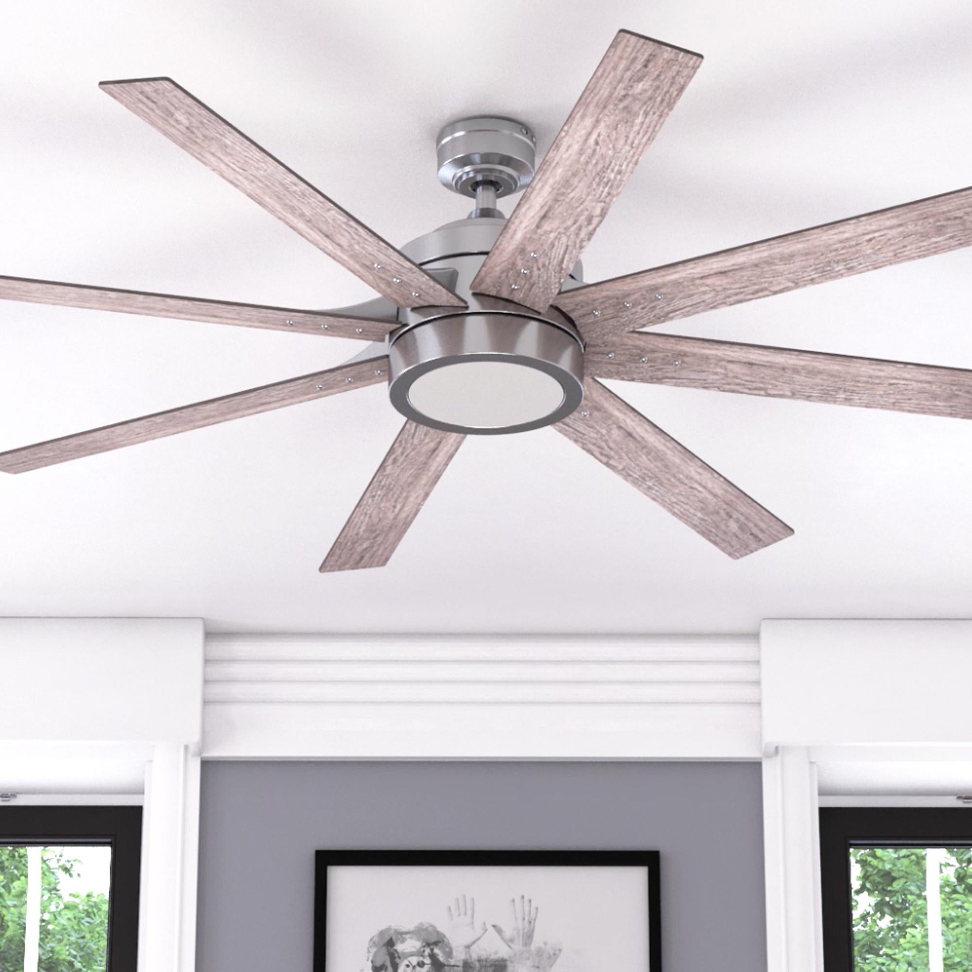 Honeywell Xerxes Brushed Nickel LED Remote Control Ceiling Fan， 8 Blade， Integrated Light - 62-inch Shopping - The Best Deals on Ceiling Fans | 31036785