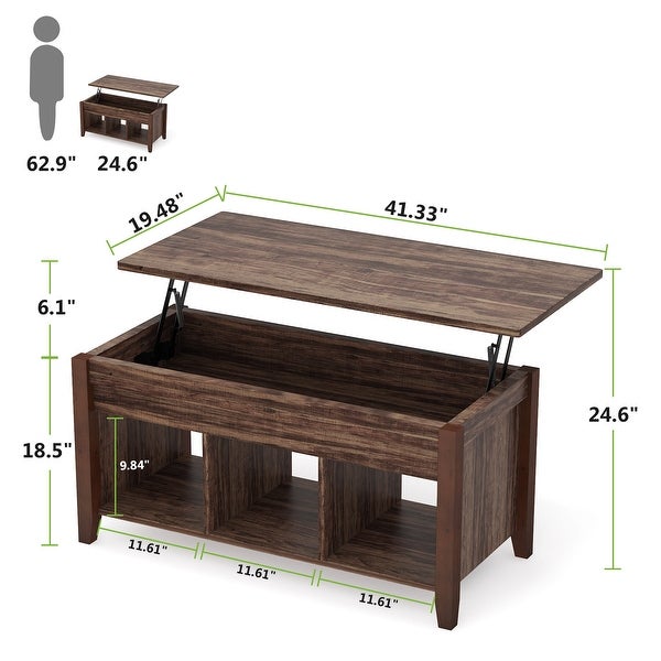 Lift Top Coffee Table with Hidden Storage Compartment and Shelf