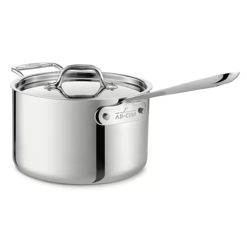 All-Clad 4204 with loop Stainless Steel Tri-Ply Bonded Dishwasher Safe Sauce Pan with Loop Helper Handle and Lid Cookware， 4-Quart， Silver