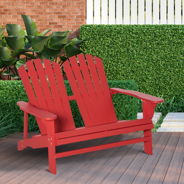 Outsunny Outdoor Adirondack Chair Wooden Loveseat Bench Lounger Armchair With Flat Back For Garden Deck Patio Fire Pit