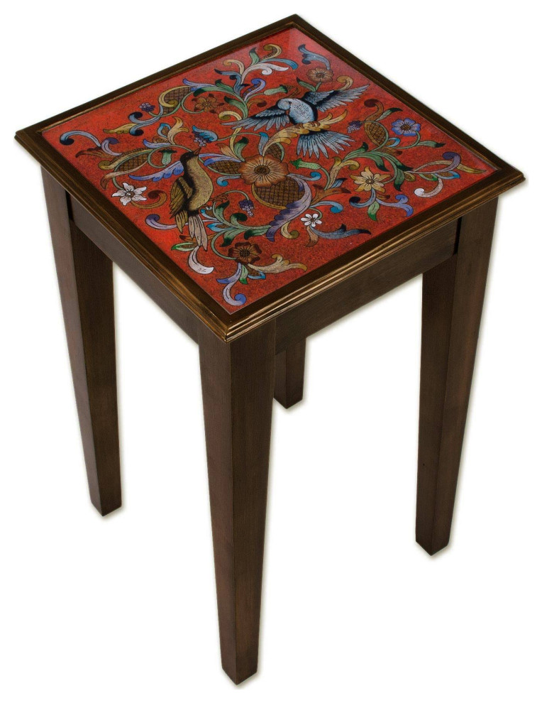 NOVICA Birds In The Red Skies And Reverse Painted Glass Accent Table   Traditional   Side Tables And End Tables   by NOVICA  Houzz