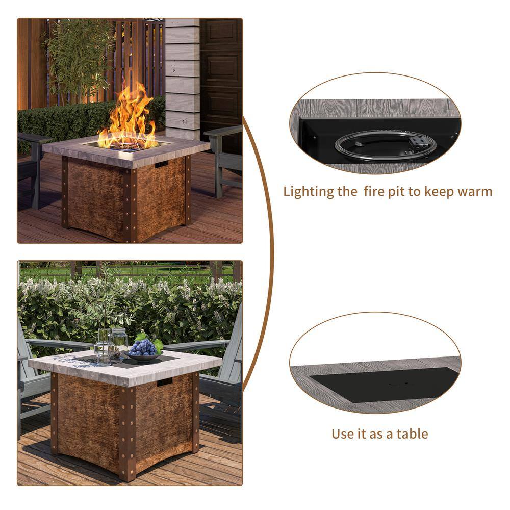 Clihome Outdoor Brown 34.5 in. Square Propane Fire Pit with Waterproof Cover CL-F860-A