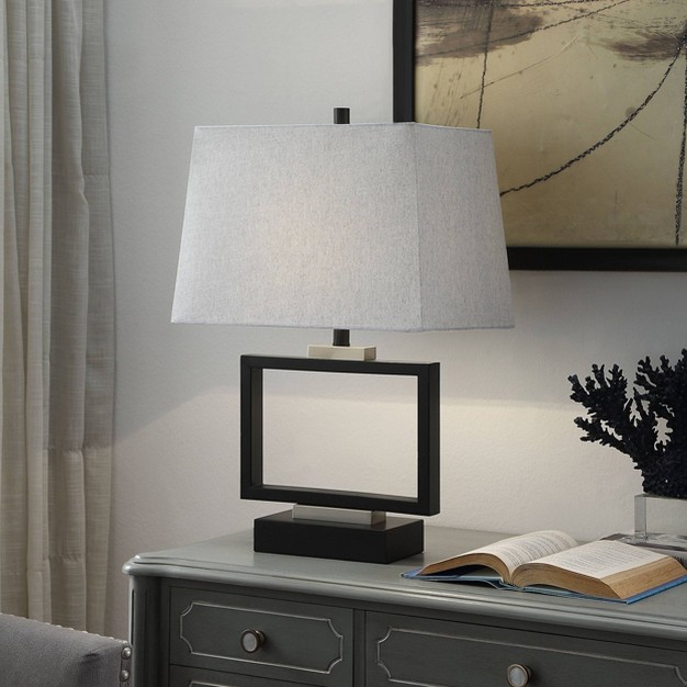 Logan Open Design Table Lamp With Fabric Shade Black gray Stylecraft