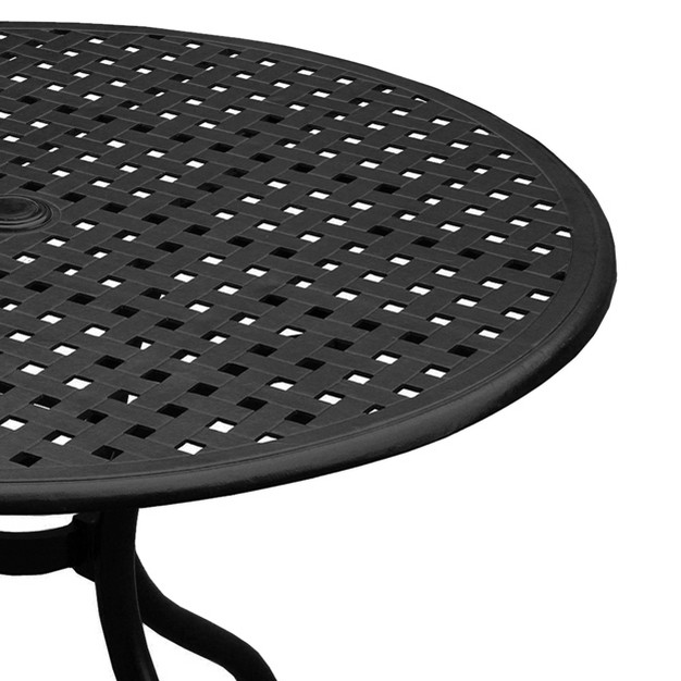 Modern Mesh Aluminum Round Patio Dining Table Black Oakland Living