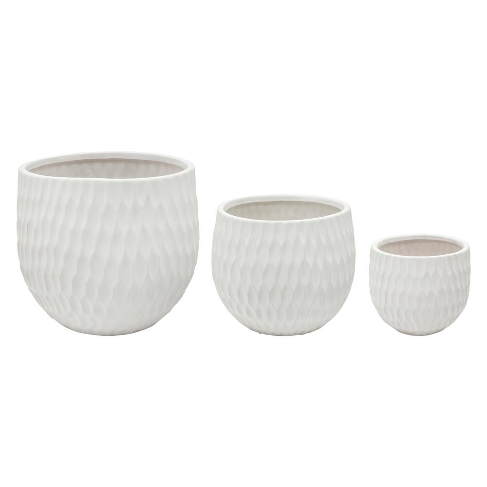 Ec  Set of 3 Ceramic Planters  Matte White 8\