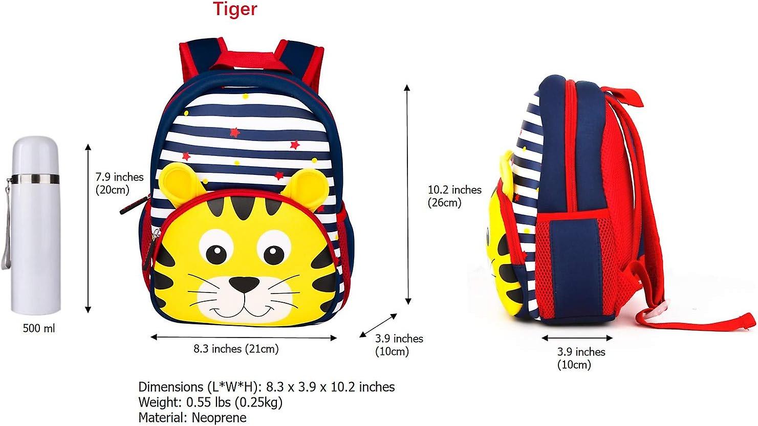 Toddler Backpack， Waterproof Preschool Backpack， 3d Cute Cartoon Neoprene Animal Schoolbag For Kids， Lunch Box Carry Bag For 1-6 Years Boys Girls， Tig