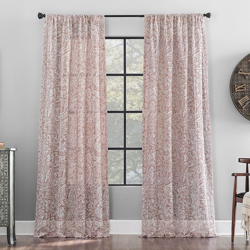 Archaeo Paisley Waffle Weave Cotton Blend Semi-Sheer Rod Pocket Window Curtain